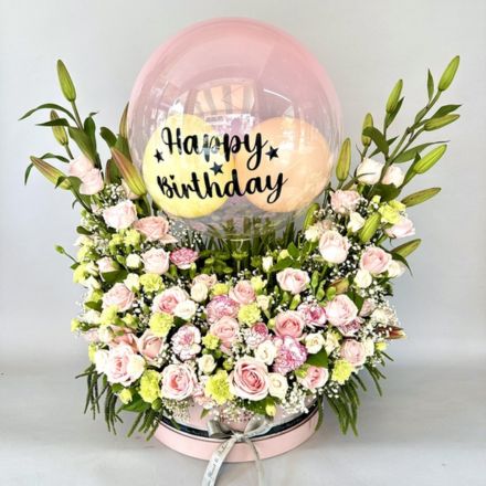 Bright birthday flower bouquet with mixed seasonal blooms