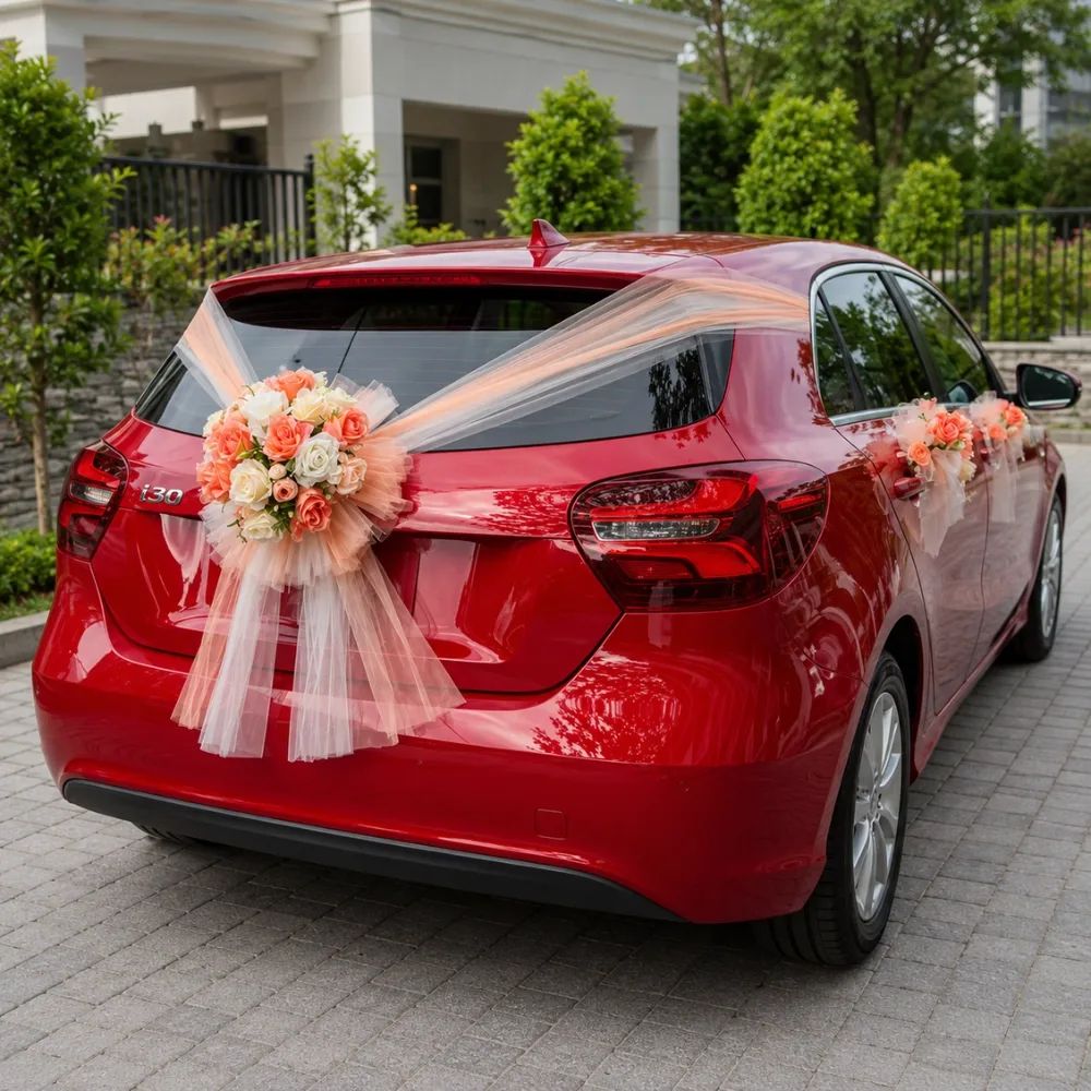 Car decorated with fresh flowers for a wedding in Delhi